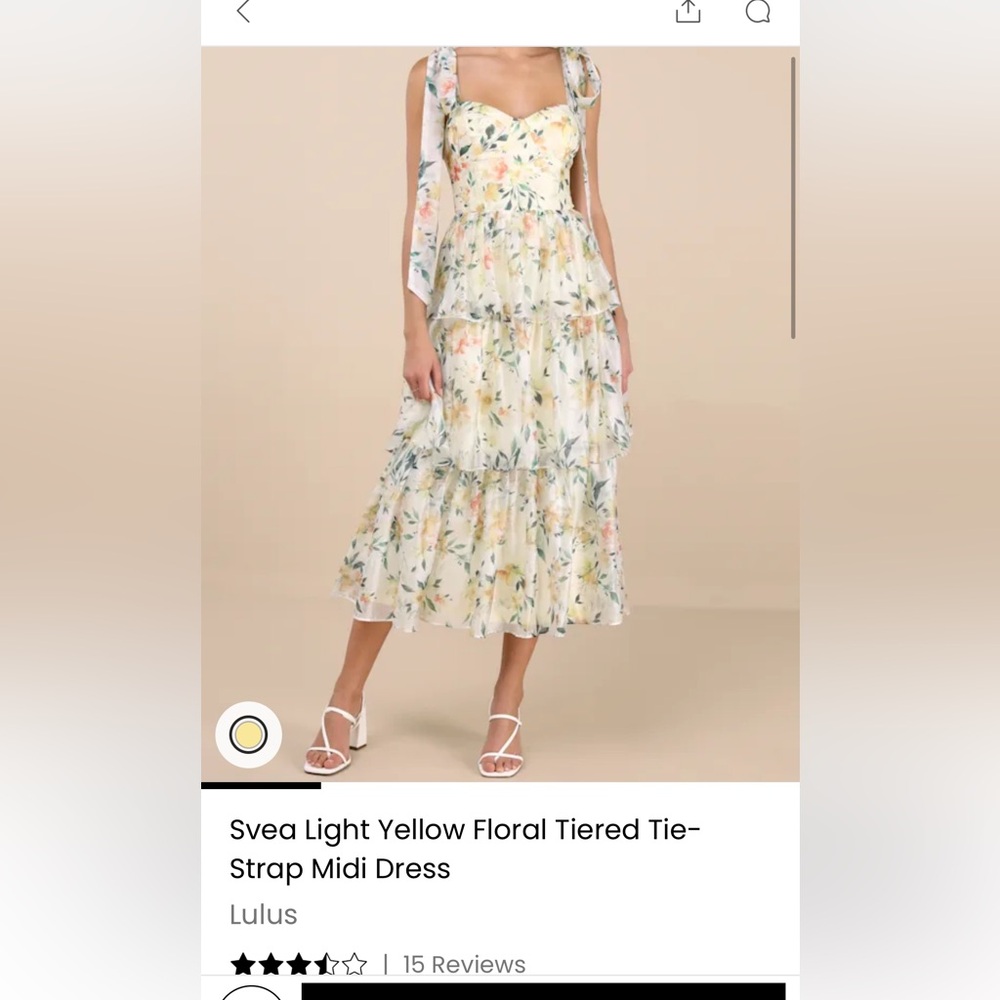 Lulu's Light Yellow Floral Tiered Tie-Strap Midi Dress